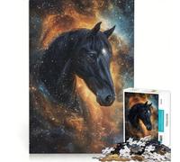 Puzzle per ragazzi da 1000 pezzi con cavallo nero nello spazio, gioco per famiglie, attività divertenti da fare a casa, per rafforzare l'amore tra le coppie 50x75cm