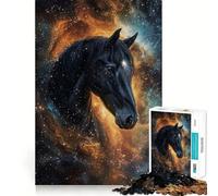 Puzzle per ragazzi da 1000 pezzi con cavallo nero nello spazio,incastro perfetto,gioco creativo,ideale per il tempo libero e come regalo di Natale 50x75cm