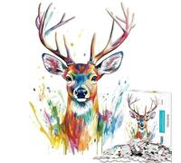 Puzzle per ragazzi da 1000 pezzi con cervo colorato ad acquerello rompicapo giocattolo educativo regalo per compleanni difficile (dimensioni 38x52cm)
