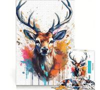 Puzzle per ragazzi da 1000 pezzi con cervo e albero, colorato, gioco educativo, decorazione perfetta, lista dei desideri con Babbo Natale 50x75cm