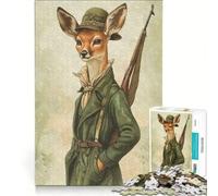 Puzzle per ragazzi da 1000 pezzi con cervo e cerva in veste di cacciatore, giocattolo educativo, divertente e spiritoso, compleanno e Natale 38x52cm