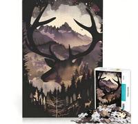 Puzzle per ragazzi da 1000 pezzi con cervo nel bosco, gioco rilassante, decorazione per la casa, adatto per la scrivania 50x75cm