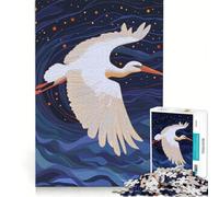 Puzzle per ragazzi da 1000 pezzi con cicogna bianca che plana in un cielo stellato gioco rilassante decorazione per la casa adatto per la scrivania 38x52cm