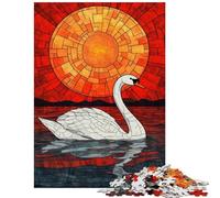 Puzzle per ragazzi da 1000 pezzi con cigno al tramonto e bagliore Ogni pezzo è unico compleanni e occasioni speciali (75x50cm/1000 pezzi)