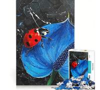 Puzzle per ragazzi da 1000 pezzi con coccinella su un dipinto di anthurium blu giocattolo educativo migliora la memoria con poster abbinato e foglio di curiosità 50x75cm