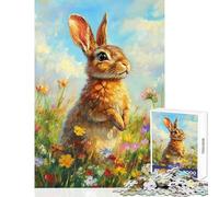 Puzzle per ragazzi da 1000 pezzi con coniglietto tra i fiori puzzle per adulti giochi per famiglie decorazione per la casa regali unici per compleanno e Natale (dimensioni 38x26cm)