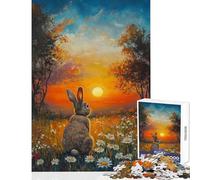 Puzzle per ragazzi da 1000 pezzi con coniglio al tramonto in un prato Giocattolo antistress per le vacanze a casa ideale per passare il tempo regali di Natale e compleanno (dimensioni 50x75cm)