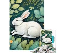 Puzzle per ragazzi da 1000 pezzi con coniglio bianco tra le foglie ideale per compleanni e Natale Giocattolo per rafforzare i ricordi decorazione da parete Adatto a persone dai 14 anni in su (50x75cm)