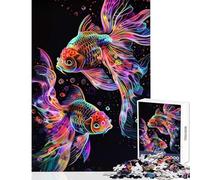 Puzzle per ragazzi da 1000 pezzi con coppia di pesci rossi al neon su sfondo nero ideale per il relax la decorazione da parete e per la casa perfetto per l'interazione genitore-figlio (75x50cm)