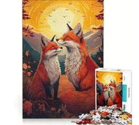 Puzzle per ragazzi da 1000 pezzi con coppia di volpi al tramonto, antistress, di difficoltà elevata, adatto come decorazione da scrivania 50x75cm