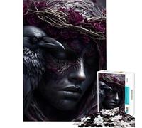 Puzzle per ragazzi da 1000 pezzi con corvo e donna con corona di fiori Divertimento a casa giochi per passare il tempo durante le vacanze per ragazzi dai 14 anni in su (38x26cm)