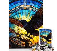 Puzzle per ragazzi da 1000 pezzi con corvo in una vetrata artistica gioco educativo giocattolo didattico ideale come regalo per tutta la famiglia (75x50cm)