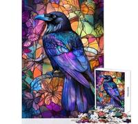 Puzzle per ragazzi da 1000 pezzi con corvo in vetro colorato giocattolo antistress ideale per le vacanze a casa per passare il tempo regali di Natale e compleanno (dimensioni 38x52cm)