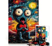 Puzzle per ragazzi da 1000 pezzi con creatura blu che tiene un cuore,incastro perfetto,gioco creativo,per il tempo libero,regalo di Natale 50x75cm