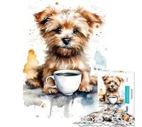 Puzzle per ragazzi da 1000 pezzi con cucciolo all'ora del caffè gioco pratico giocattolo educativo idee regalo sfida impegnativa (dimensioni 38x26cm)