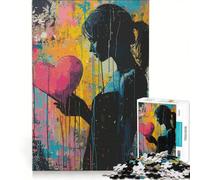 Puzzle per ragazzi da 1000 pezzi con cuore graffiti e street art gioco educativo decorazione perfetta lista dei desideri con Babbo Natale 50x75cm