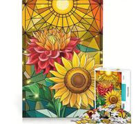 Puzzle per ragazzi da 1000 pezzi con dalia e girasole in vetro colorato e petali a strati giocattolo antistress gara di velocità manuale per rafforzare l'amore tra le coppie 50x75cm