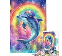 Puzzle per ragazzi da 1000 pezzi con delfino arcobaleno e acquerello gioco interattivo regalo di compleanno ideale per tutta la famiglia (dimensioni 50x75cm)