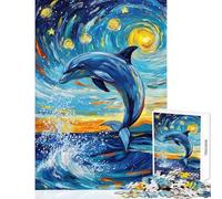 Puzzle per ragazzi da 1000 pezzi con delfino in un mare stellato Gioco per famiglie schema di assemblaggio ideale come regalo per tutta la famiglia (dimensioni 38x52cm)