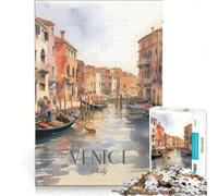Puzzle per ragazzi da 1000 pezzi con dipinto ad acquerello di Venezia Italia gioco impossibile regalo di compleanno con poster e foglio di curiosità abbinati 50x75cm