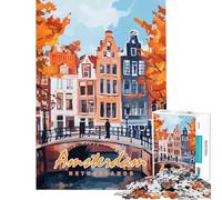 Puzzle per ragazzi da 1000 pezzi con dipinto del canale di Amsterdam puzzle per adulti gioco pratico ideale per passare il tempo durante le vacanze o come regalo per tutta la famiglia (38x52cm)
