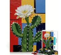 Puzzle per ragazzi da 1000 pezzi con dipinto di cactus e fiori su sfondo geometrico,pezzi a incastro,gioco divertente e tranquillo,ideale per compleanni e attività artistiche (38x26cm)