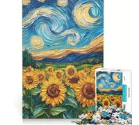 Puzzle per ragazzi da 1000 pezzi con dipinto di un campo di girasoli sotto un cielo stellato antistress rilassante e stimolante per la mente gioco unico e stimolante 50x75cm