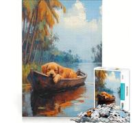 Puzzle per ragazzi da 1000 pezzi con dipinto di un cane che dorme in barca gioco pratico per divertimento in famiglia ideale come regalo per tutta la famiglia 38x26cm