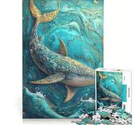 Puzzle per ragazzi da 1000 pezzi con dipinto di una balena dorata, antistress, sfida impegnativa, rafforza l'amore tra le coppie 38x26cm