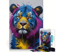 Puzzle per ragazzi da 1000 pezzi con dipinto di una tigre blu,disegno dai bordi precisi,gioco divertente per concentrarsi,momento di relax,regalo di Natale rilassante 38x52cm