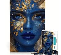 Puzzle per ragazzi da 1000 pezzi con disegno di un viso blu e oro,incastro perfetto,gioco creativo,ideale per il tempo libero e come regalo di Natale 38x52cm