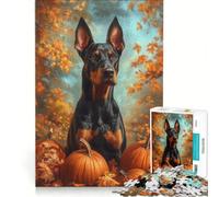 Puzzle per ragazzi da 1000 pezzi con Doberman e zucche in un ambiente autunnale Gioco impossibile e divertente per ridurre lo stress Ideale come regalo 38x52cm
