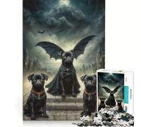 Puzzle per ragazzi da 1000 pezzi con Dracula e il carlino, gioco interattivo, attività divertenti da fare a casa, collezione d'artista, belle arti 38x26cm
