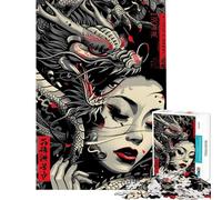 Puzzle per ragazzi da 1000 pezzi con drago asiatico e geisha Puzzle per adulti giocattolo fai da te ideale per passare il tempo durante le vacanze o come regalo per tutta la famiglia (38x26cm)