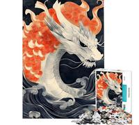 Puzzle per ragazzi da 1000 pezzi con drago bianco tra le onde e paesaggio giapponese Gioco rompicapo per adulti analisi e logica regalo per amici e familiari (dimensioni 50x75cm)