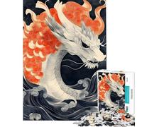 Puzzle per ragazzi da 1000 pezzi con drago bianco tra le onde e paesaggio giapponese Gioco rompicapo per adulti analisi e logica regalo per amici e familiari (dimensioni 38x52cm)