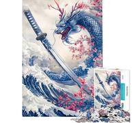 Puzzle per ragazzi da 1000 pezzi con drago giapponese e spada katana Gioco rompicapo per adulti stimolante per la memoria ideale per ridurre lo stress e come regalo (dimensioni 38x52cm)
