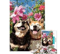 Puzzle per ragazzi da 1000 pezzi con due cani felici in un giardino fiorito Puzzle per adulti giochi per famiglie sfida impegnativa attività divertenti da fare a casa (dimensioni 38x52cm)