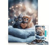 Puzzle per ragazzi da 1000 pezzi con due gattini a forma di cuore bordo perfetto divertente gioco di abilità mentale gioco tranquillo e divertente ideale per compleanni e attività artistiche (50x75cm)