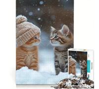 Puzzle per ragazzi da 1000 pezzi con due gattini nella neve gioco interattivo rilassante e stimolante per la mente regalo di compleanno regalo 50x75cm