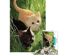 Puzzle per ragazzi da 1000 pezzi con due gattini nell'erba alta Difficile e stimolante Analisi e logica Giocattolo decorativo per la casa Per ragazzi dai 14 anni in su (38x26cm)