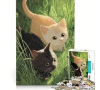 Puzzle per ragazzi da 1000 pezzi con due gattini nell'erba alta gioco rilassante di analisi e logica per rafforzare l'amore tra le coppie 50x75cm
