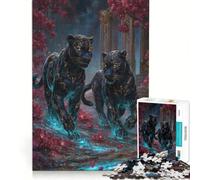 Puzzle per ragazzi da 1000 pezzi con due pantere nere in un paesaggio floreale decorazione da parete passatempo ideale per le vacanze regalo di compleanno regalo di viaggio 38x52cm