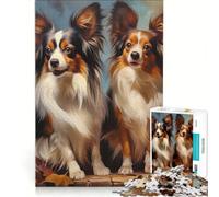 Puzzle per ragazzi da 1000 pezzi con due ritratti di cani Papillon gioco interattivo rilassante e stimolante per la mente regalo di compleanno regalo 38x52cm