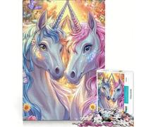 Puzzle per ragazzi da 1000 pezzi con due unicorni in fiore gioco educativo decorazione perfetta collezione d'artista belle arti 38x26cm