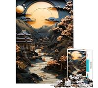 Puzzle per ragazzi da 1000 pezzi con eclissi giapponese dorata Attività divertenti da fare in casa Decorazione perfetta Gioco rompicapo per ragazzi dai 14 anni in su 38x26cm