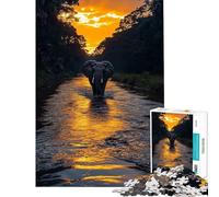 Puzzle per ragazzi da 1000 pezzi con elefante che attraversa il fiume al tramonto Puzzle rilassante ideale per le vacanze a casa e per passare il tempo Perfetto come regalo (dimensioni 50x75cm)