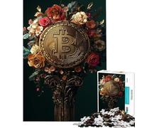 Puzzle per ragazzi da 1000 pezzi con emblema floreale Bitcoin divertimento a casa giochi per passare il tempo durante le vacanze giochi divertenti per ragazzi dai 14 anni in su (38x26cm)