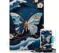 Puzzle per ragazzi da 1000 pezzi con farfalla blu,tecnica Kintsugi,bordi decorati di alta qualità,gioco che stimola la concentrazione,ideale per il tempo libero,regalo di Natale 50x75cm