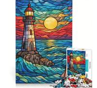 Puzzle per ragazzi da 1000 pezzi con faro barca a vela e tramonto gioco educativo decorazione perfetta lista dei desideri con Babbo Natale 50x75cm